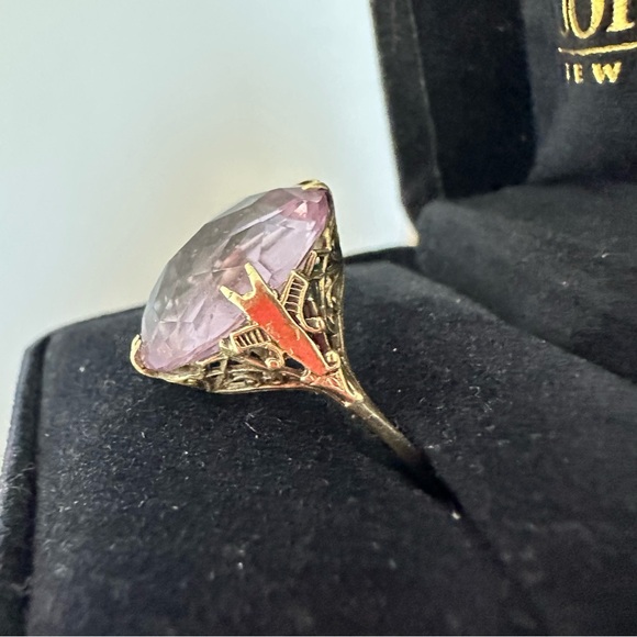 ♥️SOLD 14k yellow gold antique art deco ring filigree size 8 rose de France ame - Picture 5 of 7